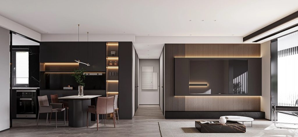 Các mẫu thiết kế nội thất phòng khách liên thông bếp ăn đẹp 2021